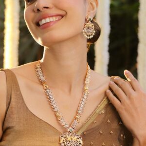 24K Gold-Plated Emerald, Ruby & Cubic Zirconia Studded Pearl Drop Jewelry Set - Gold