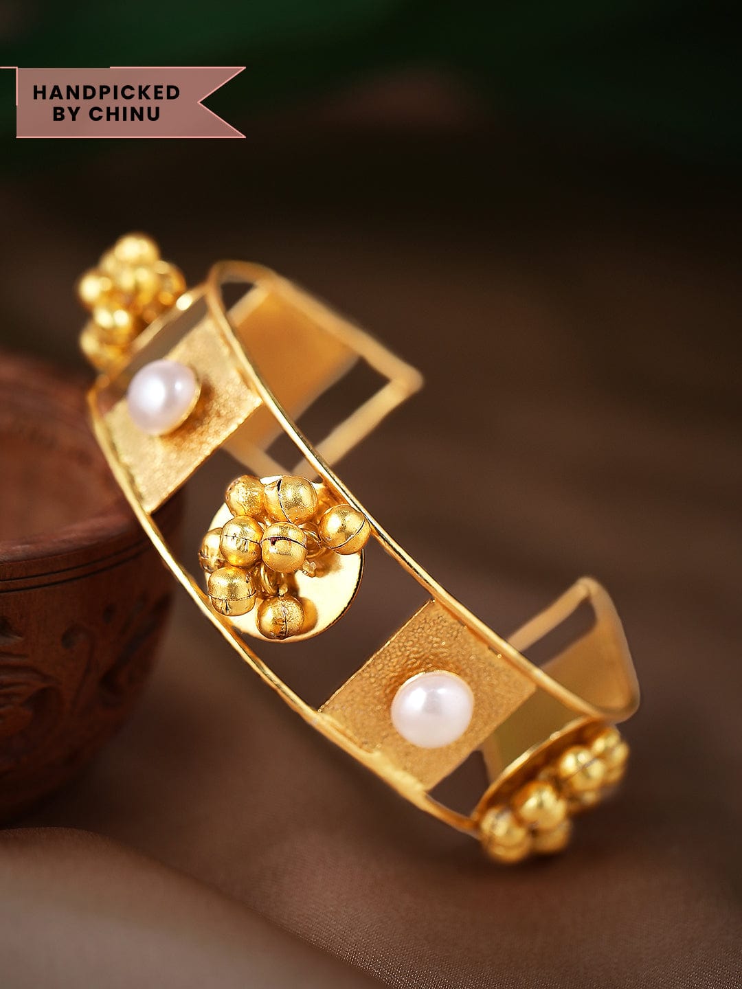 24K Gold Plated Handcrafted Bracelet With Pearls And Golden Beads - Gold