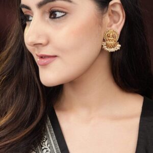 24K Gold Plated Handcrafted Filigree Divine Lakshmi Earrings - Gold