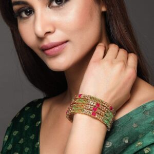 24K Gold Plated Handcrafted Ruby Stone Set of 4 Bangle Set - 2.8