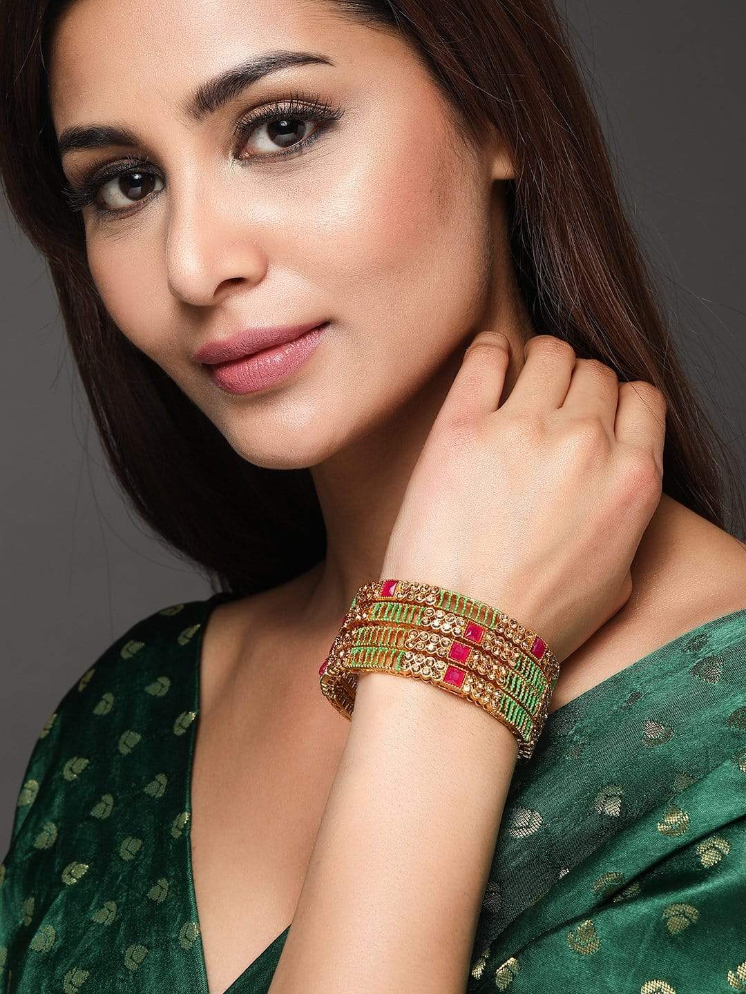 24K Gold Plated Handcrafted Ruby Stone Set of 4 Bangle Set - 2.8