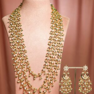 24K Gold Plated Kundan & Green Beaded Handcrafted Layered Necklace Set with Earring - Green