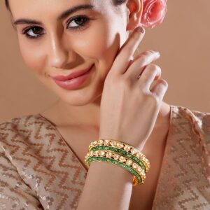 As Seen On Adah Sharma - 24K Gold Plated Kundan Studded Green Enamel Bangles - Gold::Green / 2.8