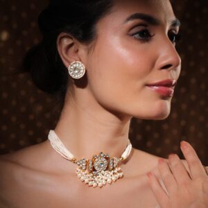 24K Gold-Plated Pachi Kundan Studded Choker Set with Multi-Strand Pearl Beads