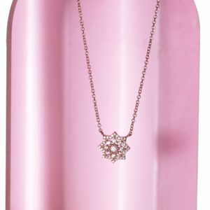 925 Silver 18K Rose Gold Studded Flower Motif Pendant Minimal Necklace - Rose Gold