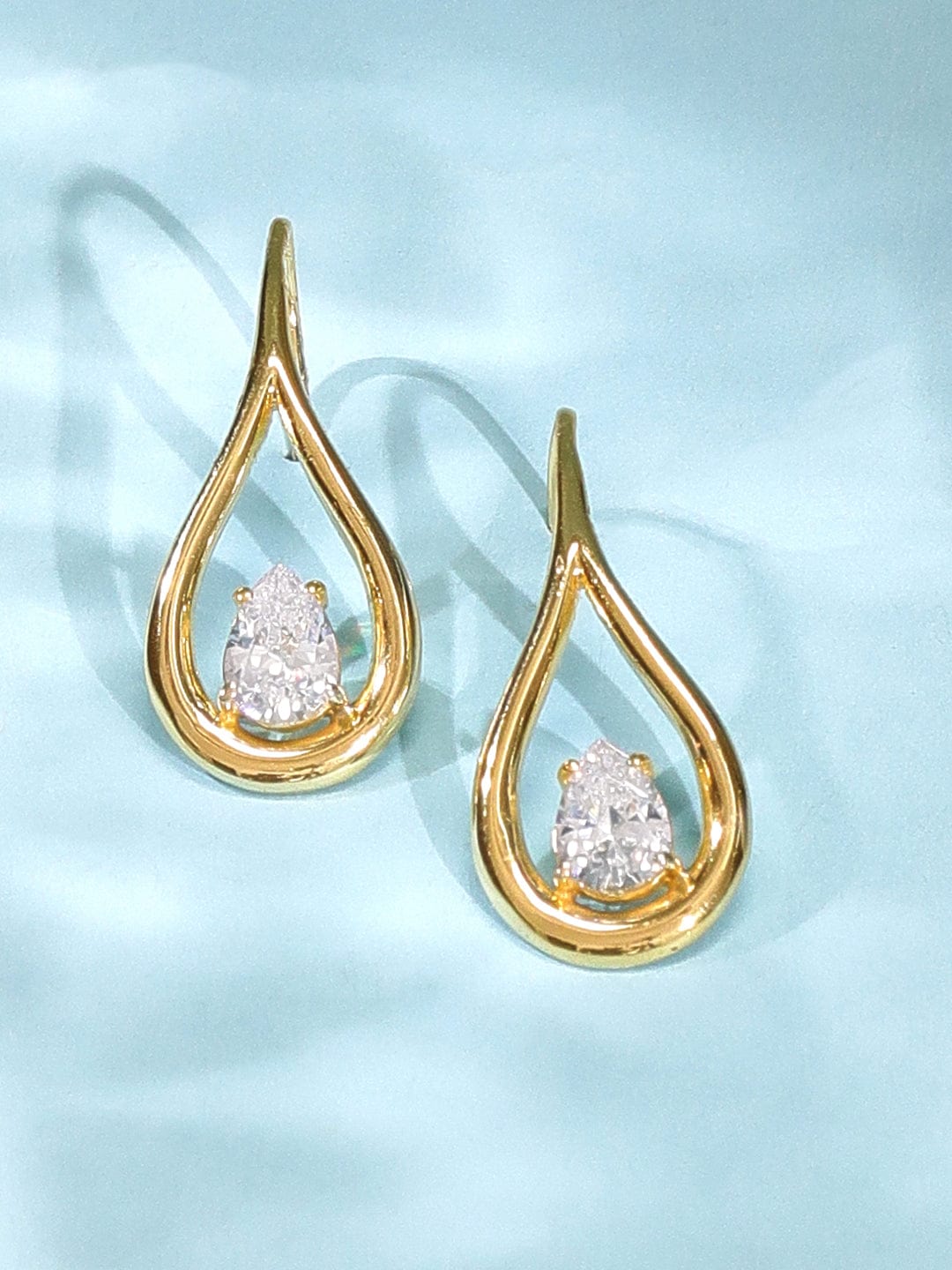 925 Silver Flame Of Hope Zirconia Drop Earrings.- Gold Plated - Gold