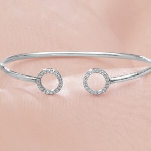 925 Silver Rhodium Plated Zirconia Studded Open Bracelet - Silver