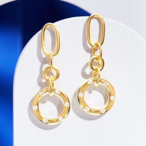 925 Silver The Interlinked Element Drop Earrings.- Gold Plated - Gold