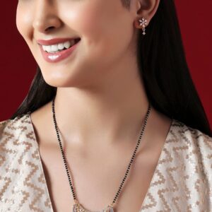 Black Gold-Plated Beaded CZ-Studded Mangalsutra Set - Gold
