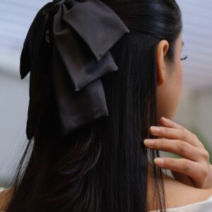 Black Satin Layered Bow Hair Clip – Elegant & Stylish Statement Hair Accessory - Black