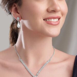 Celestial Sparkle Silver Tone AD Necklace - Silver