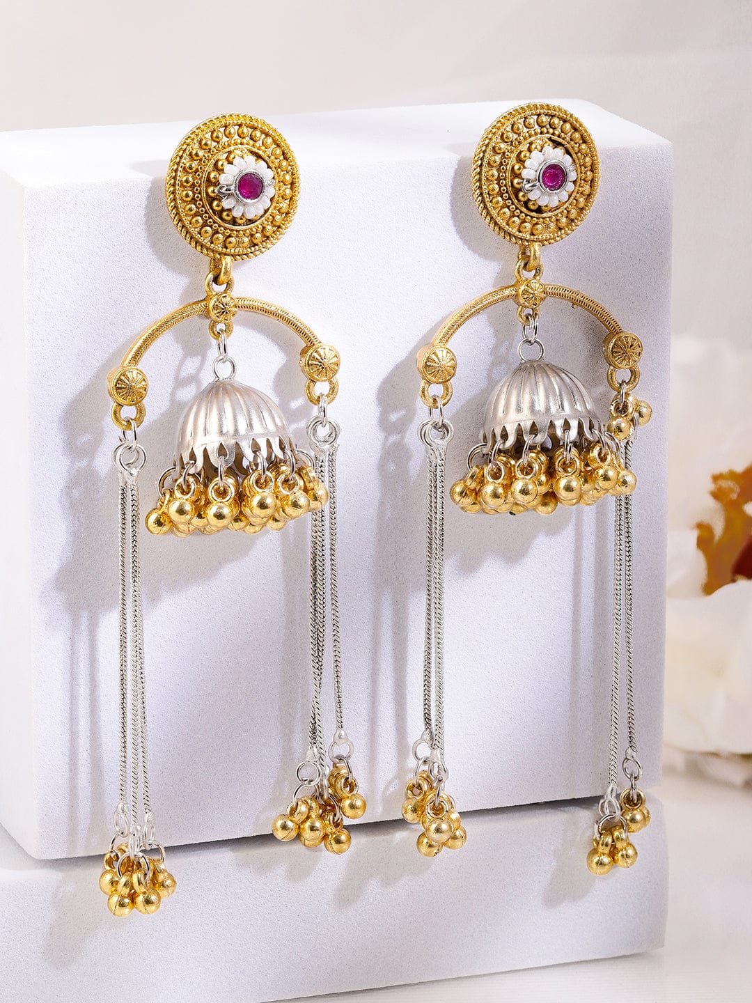 rubans-dual-tone-oxidized-silver-plated-gold-beaded-dome-jhumka-earrings-with-ruby-chain-dangles-jhumka-earrings-1168095007.jpg