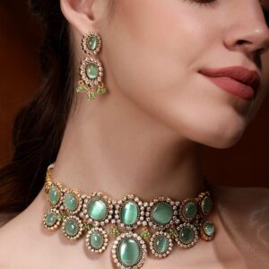 Enchanting Mint Majesty Kundan Choker Set - Gold::Green