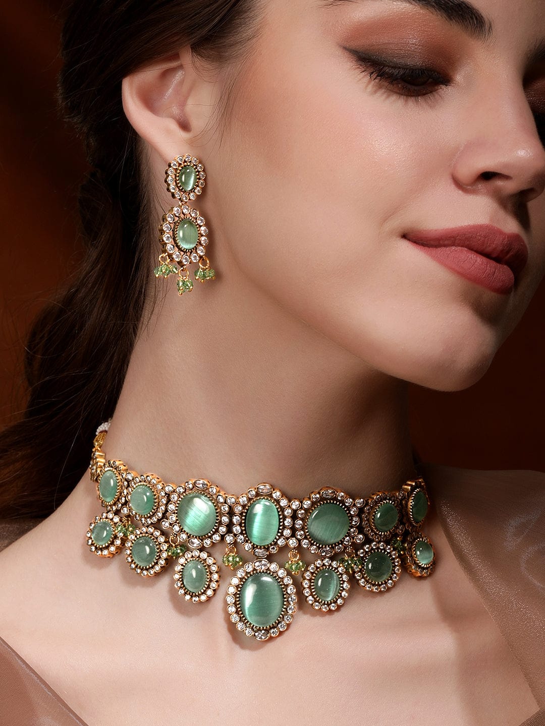 Enchanting Mint Majesty Kundan Choker Set - Gold::Green