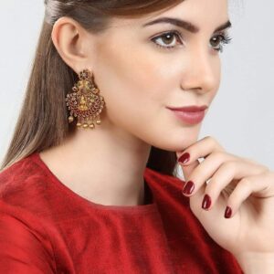 Finely Handcrafted Gold Plated CZ And Ruby Studded Chandbali Earrings - Gold