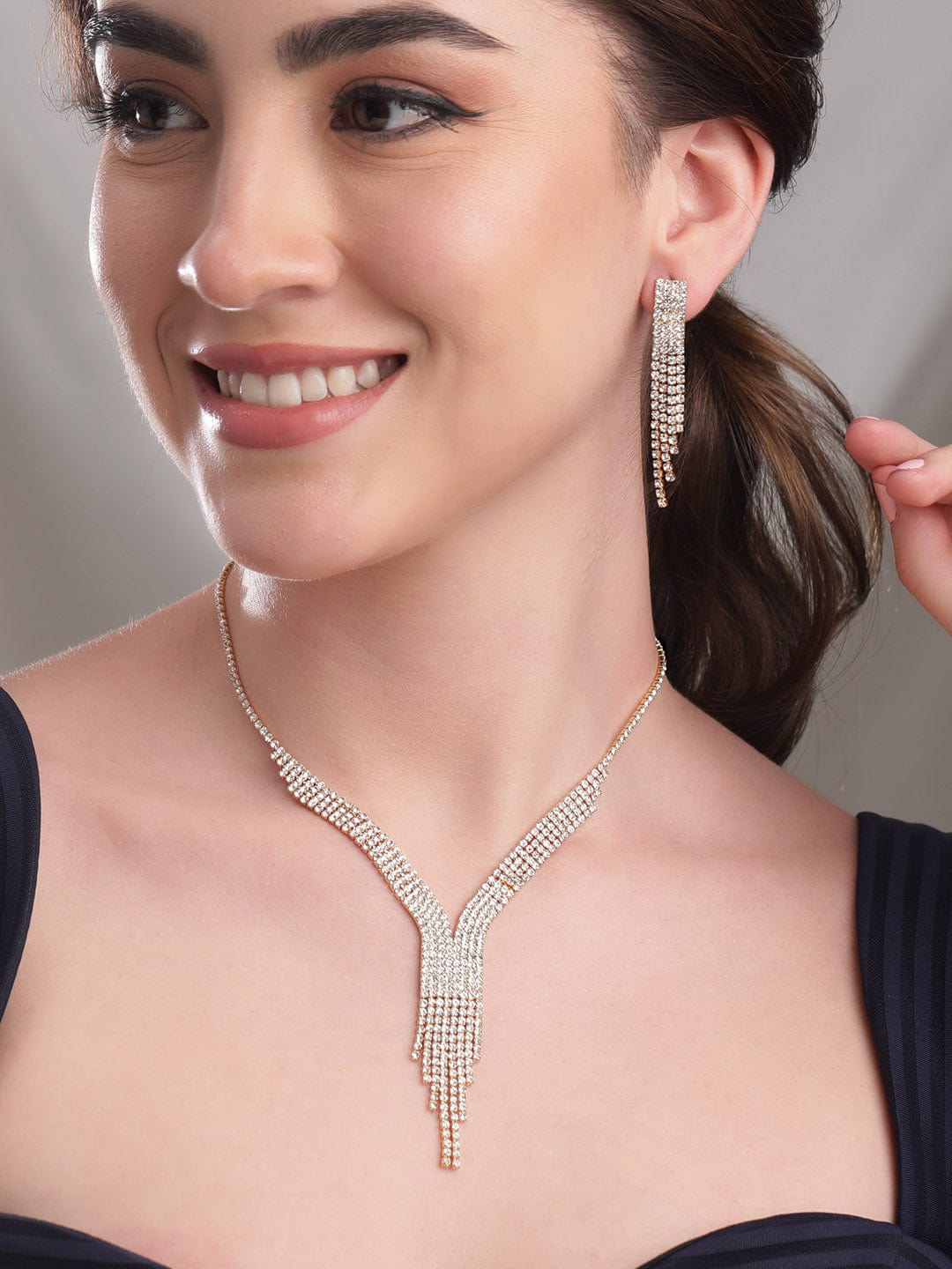 Gleaming Elegance Gold-Tone Zircon Jewellery Set - Gold