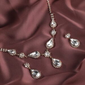 Gleaming Elegance Gold-Tone Zircon Jewellery Set - Silver