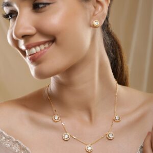 Gold-Plated Crystal Stone Studded Jewellery Set - Gold