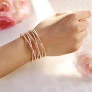 Gold-Plated Cubic Zirconia Stone Studded Cuff Bracelet - Gold