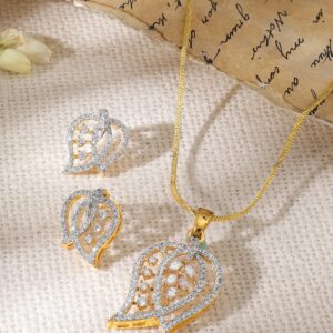 Gold- Plated Cubic Zirconia Stone- Studded Jewellery Set - Gold