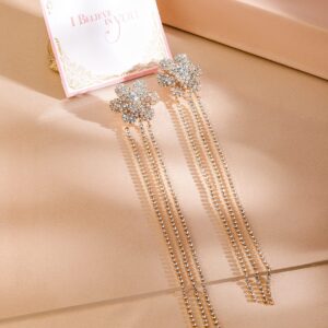 Gold Plated Cubic Zirconia Studded Floral Long Drop Earrings - Gold