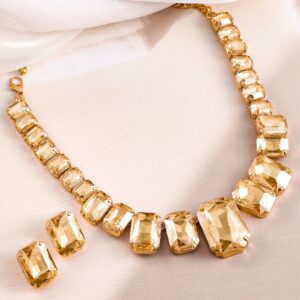 Gold-Plated CZ Stone Studded Jewellery Set - Gold