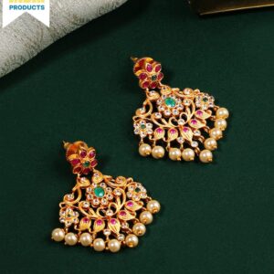 Gold Plated Elegant Pearl Embellished Drop Earring - Multicolor
