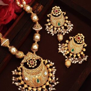 Gold Plated Hand Crafted Statement Necklace Set - Gold