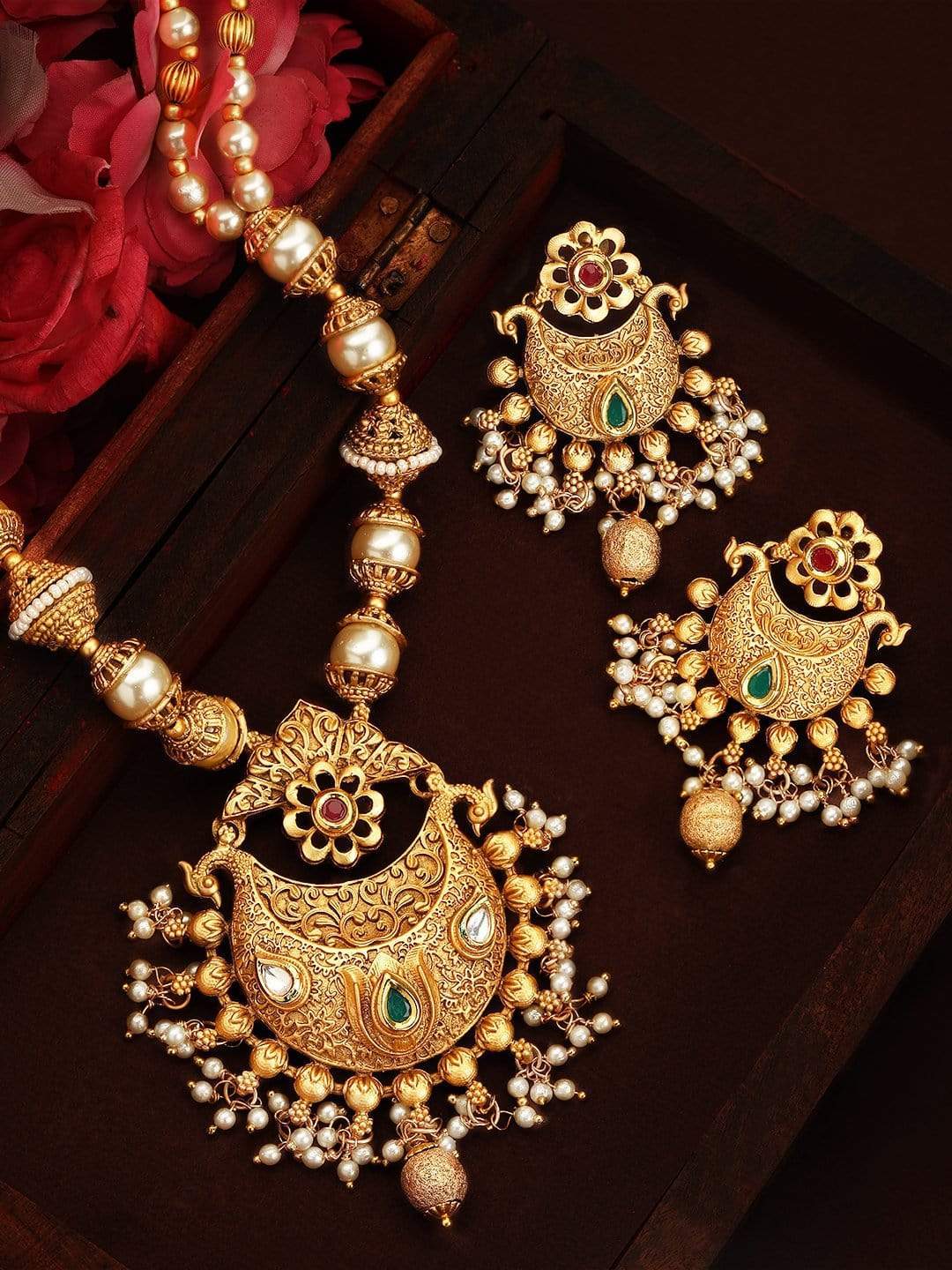 Gold Plated Hand Crafted Statement Necklace Set - Gold