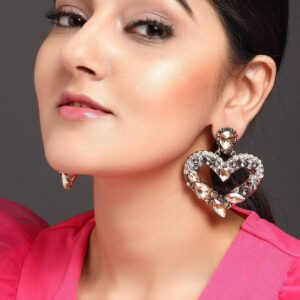 Gold Plated Handcrafted Crystal Stone Heart Shape Drop Earrings - Gold