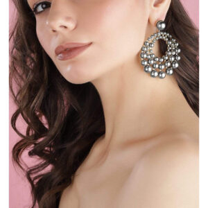 Gold Plated Handcrafted Grey Pearls Chandbali Earrings - Silver