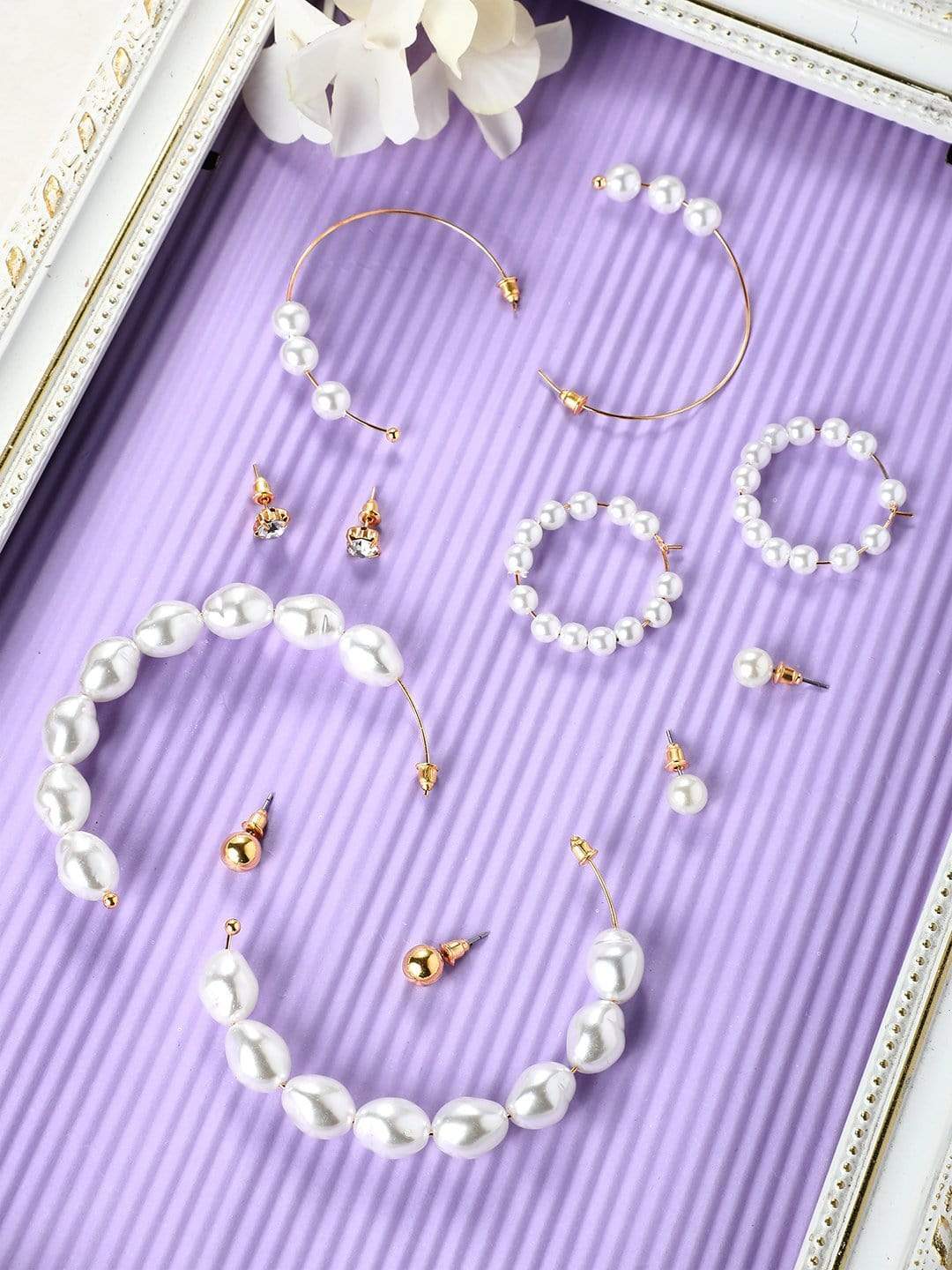 Gold Plated Handcrafted Set of 6 Earrings - Multicolor