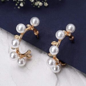 Gold Plated Handcrafted White Pearl Hoop Earrings - Gold