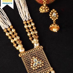 Gold Plated Pearl Statement Necklace Set - Gold