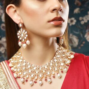 Gold Plated Polki Bridal Necklace Set - Gold