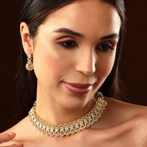 Gold Plated White Stone Studded American Diamond Necklace Set. - Silver