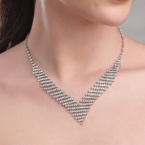 Gold Tone Mirror Studded Pearl beaded Choker Necklace Set - Silver