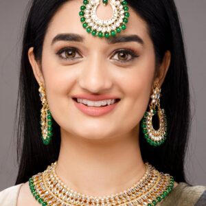 Gold-Toned Green Kundan Studded Necklace Set - Gold