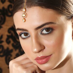 22K Gold-Plated Kundan & Cubic Zirconia Studded Handcrafted MaangTikka - Gold