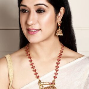 Gold Toned Peacock Embellished Necklace Set - Pink