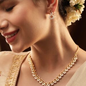 Golden Glamour AD Necklace Set - Gold