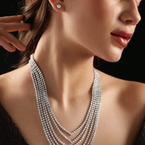 Golden Radiance: Zircon Stone Silver Tone Western Necklace Set - Silver