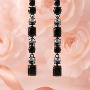 Gunmetal-Plated Black Zicronia Stone Long Dangle Earrings - Black
