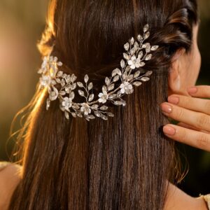 Handcrafted Silver-Toned Crystal Floral Tiara Hair Accessory with Pearls for Women