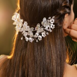 Handcrafted Transparent Crystal Butterfly Tiara Hair Accessory with Pearls for Women