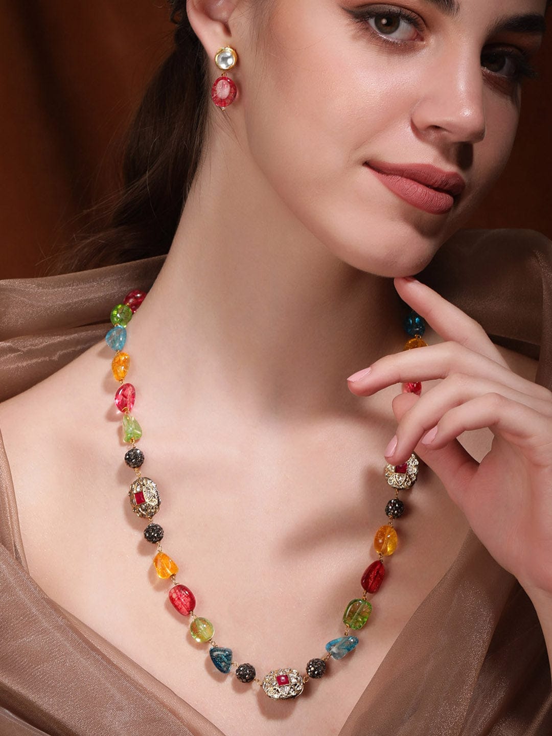 Kaleidoscope Enchantment Multi-Color Beaded Kundan Necklace Set - Multi colour