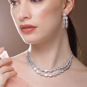 Layered Necklace Set With Studded American Diamonds - Silver