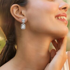 Luxury Rhodium Plated Crystal & AAA Cubic Zirconia Studded Premium Drop Earrings - Silver