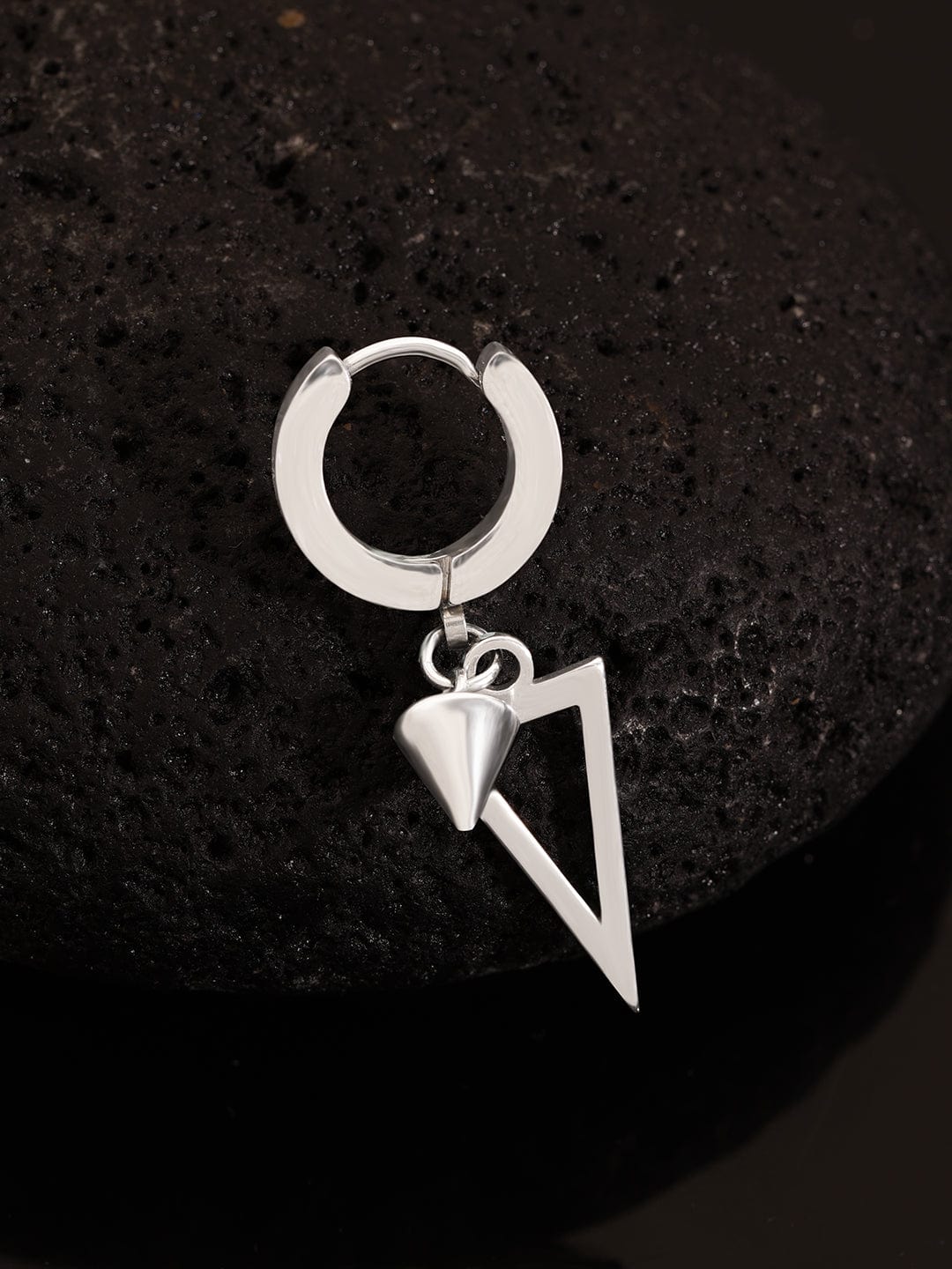 Men's Stainless Steel Silver-Plated Tarnish-Free Waterproof Geometric Earring - Silver