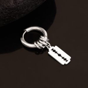 Men's Stainless Steel Silver-Plated Tarnish-Free Waterproof Razor Charm Earring - Silver